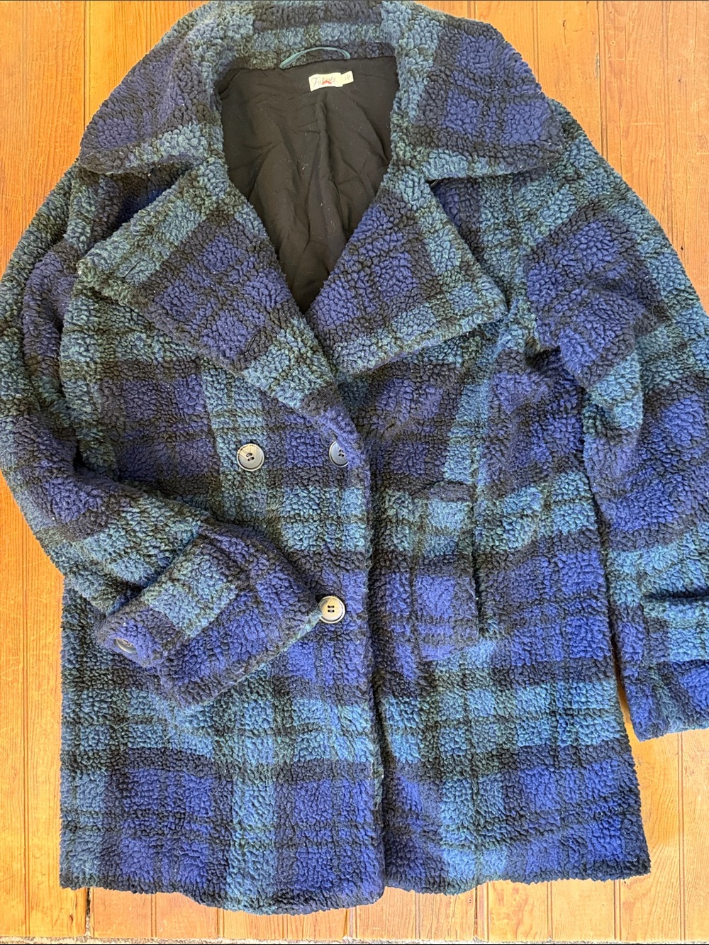Women’s Faherty Coat Plaid Blue fluffy soft Sherpa Peacoat Jacket size large